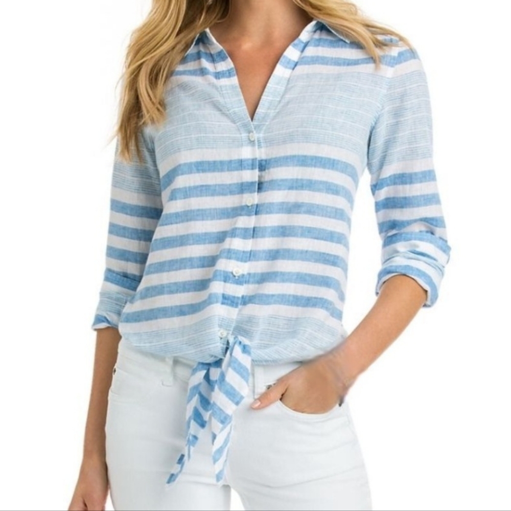 Vineyard Vines Stripe Linen Blend Tie Front Shirt Size 0